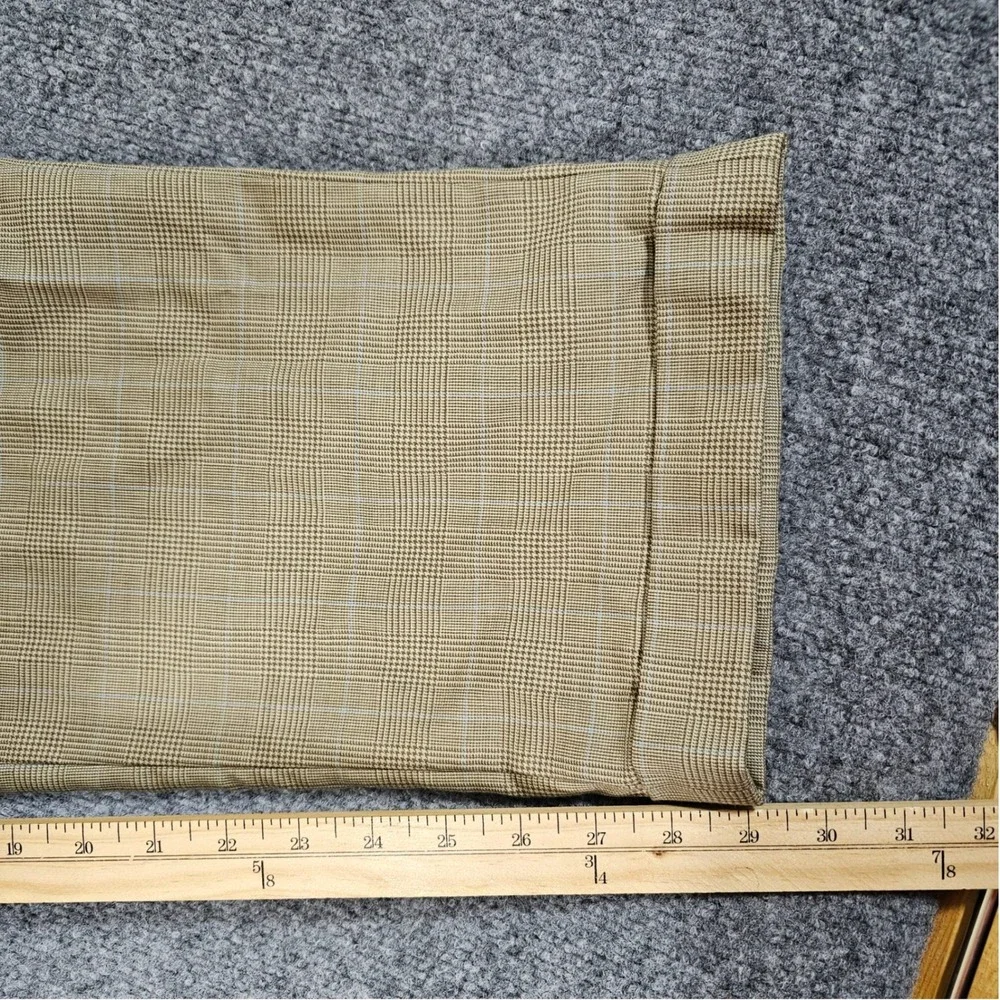 Lauren Ralph Lauren Mens Tan Plaid Wool Pleated Cuffed Trousers 35x30 Act 31x29
